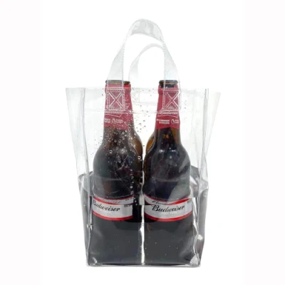 Borsa con manico per dispositivo di raffreddamento del vino in PVC trasparente per sacchetti regalo di ghiaccio per bottiglie di birra e champagne